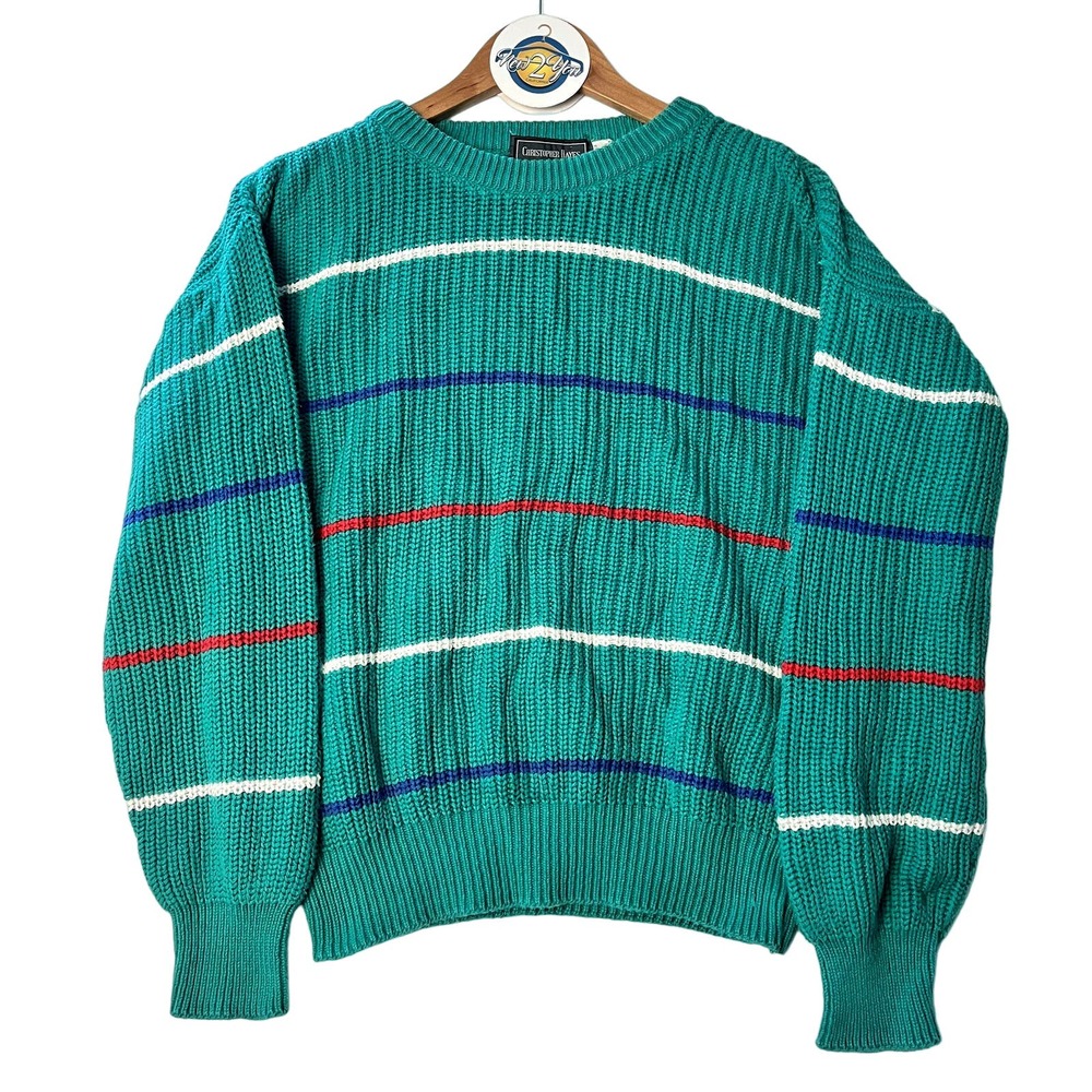 Christopher Hayes Vintage Green Knit Striped Sweater